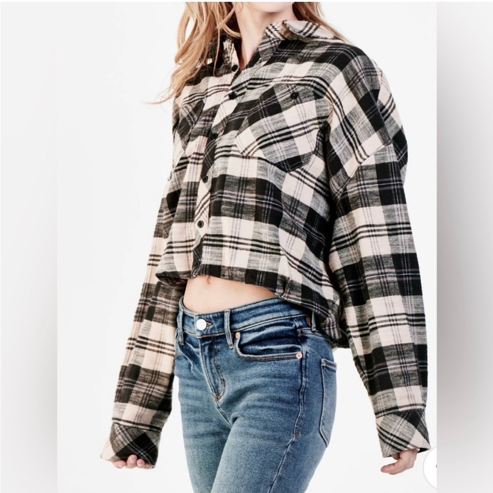 Dear John Black and Cream Plaid Button-front cropped jacket